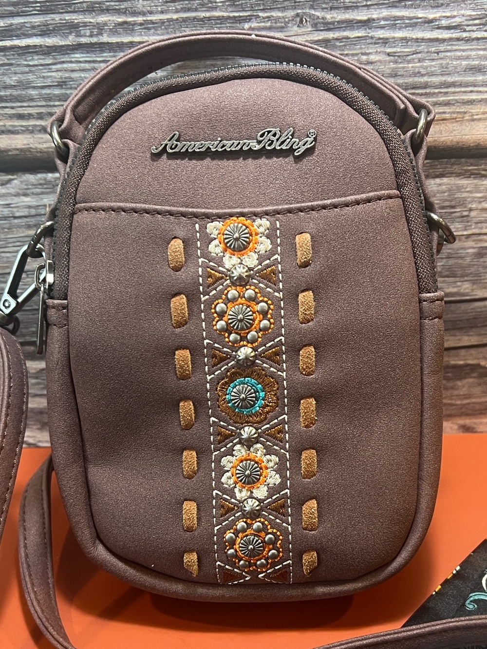 American Bling Brown Western Crossbody Bag Turquoise Embroidered Boho